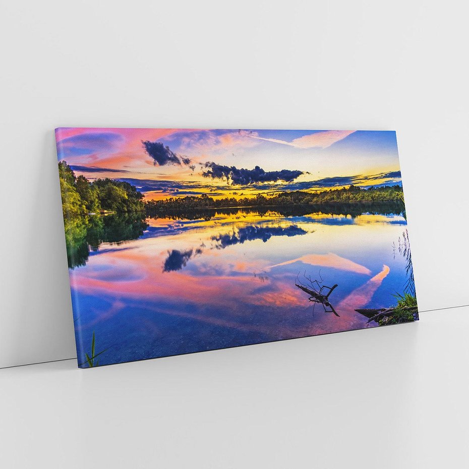 Obraz na płótnie 120x60 - Magiczny zachód słońca nad jeziorem - zachód, słońca