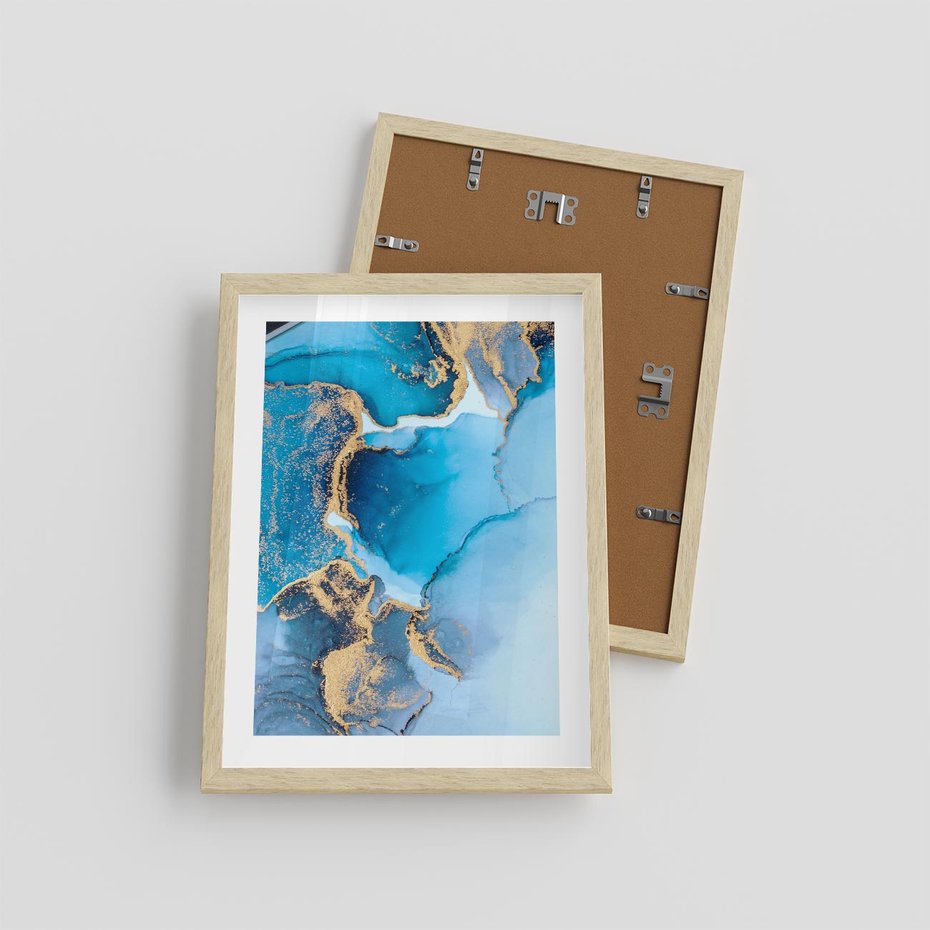 Plakat w ramie 30x40 - Elegancja i Wyrafinowanie - marmur, złoto - rama drewno