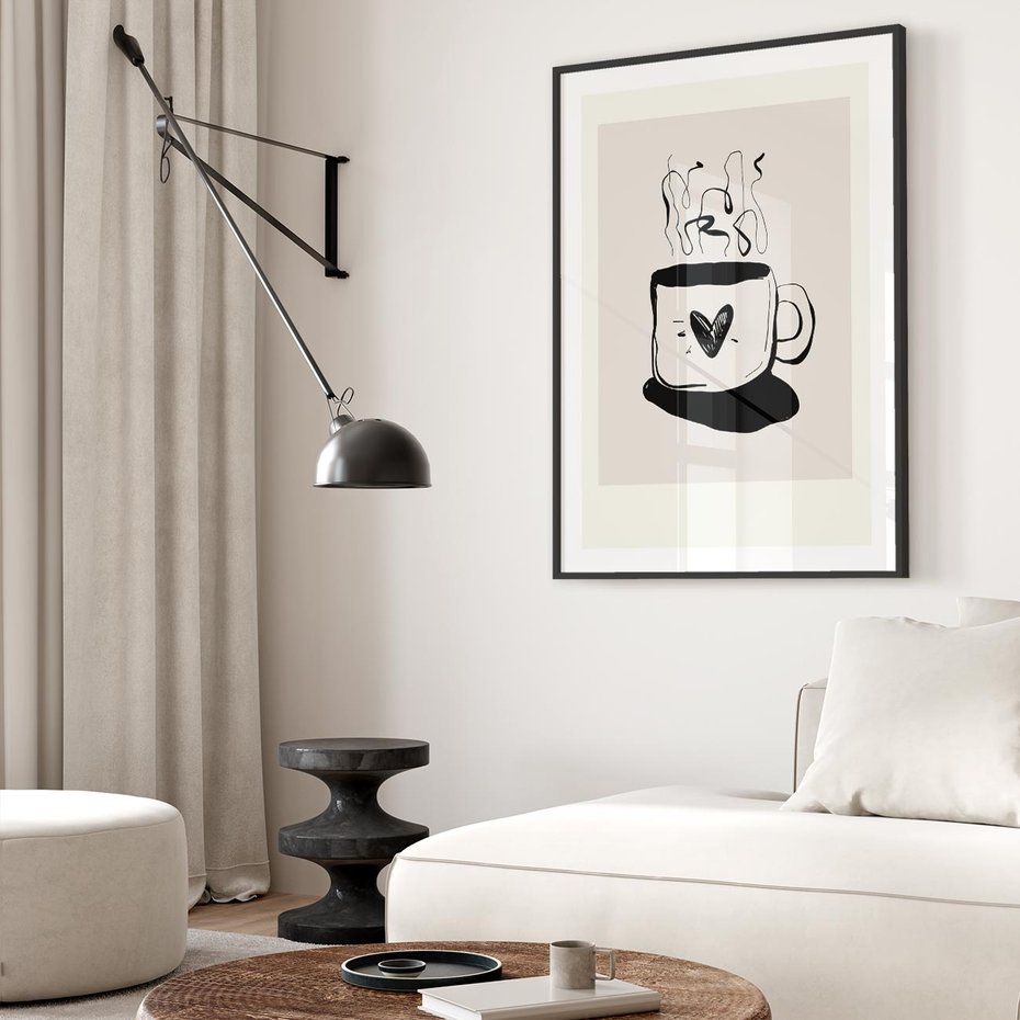 Plakat bez ramy 30x40 - Grafika Kubka w Czerni i Bieli - kubek, grafika