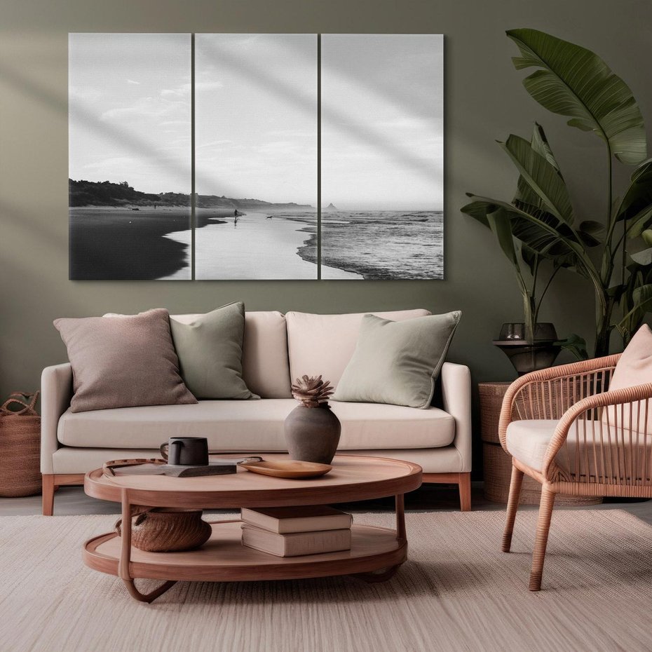 Obraz na płótnie 120x80 - Nadmorska Melodia - czarno białe zdjęcie, plaża