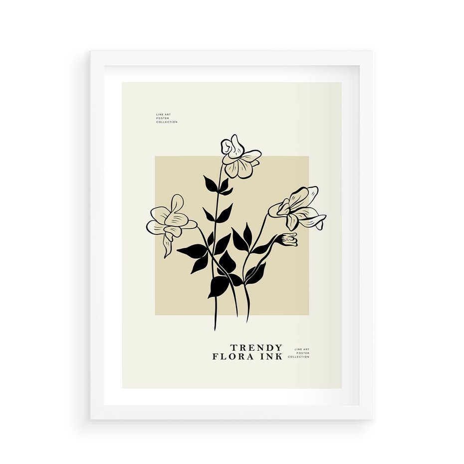 Plakat w ramie 50x70 - Malowane szkicowe tęsknoty - kwiaty, typografia - rama biała