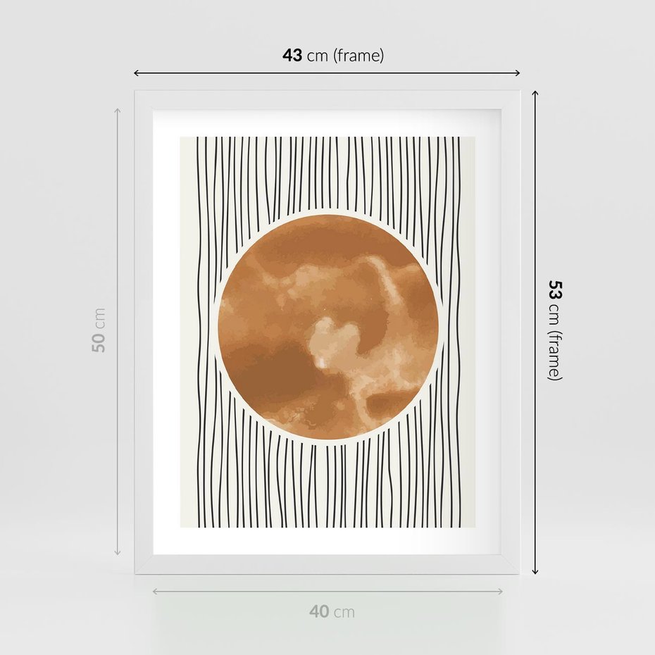 Plakat w ramie 40x50 - Eteryczne Krągłe Echa - boho obraz, geometria - rama biała