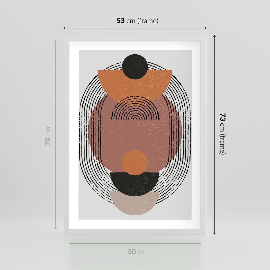 Plakat w ramie 50x70 - Abstrakcja w Odcieniach Brązu i Beżu - geometria, abstrakcyjna grafika - rama biała