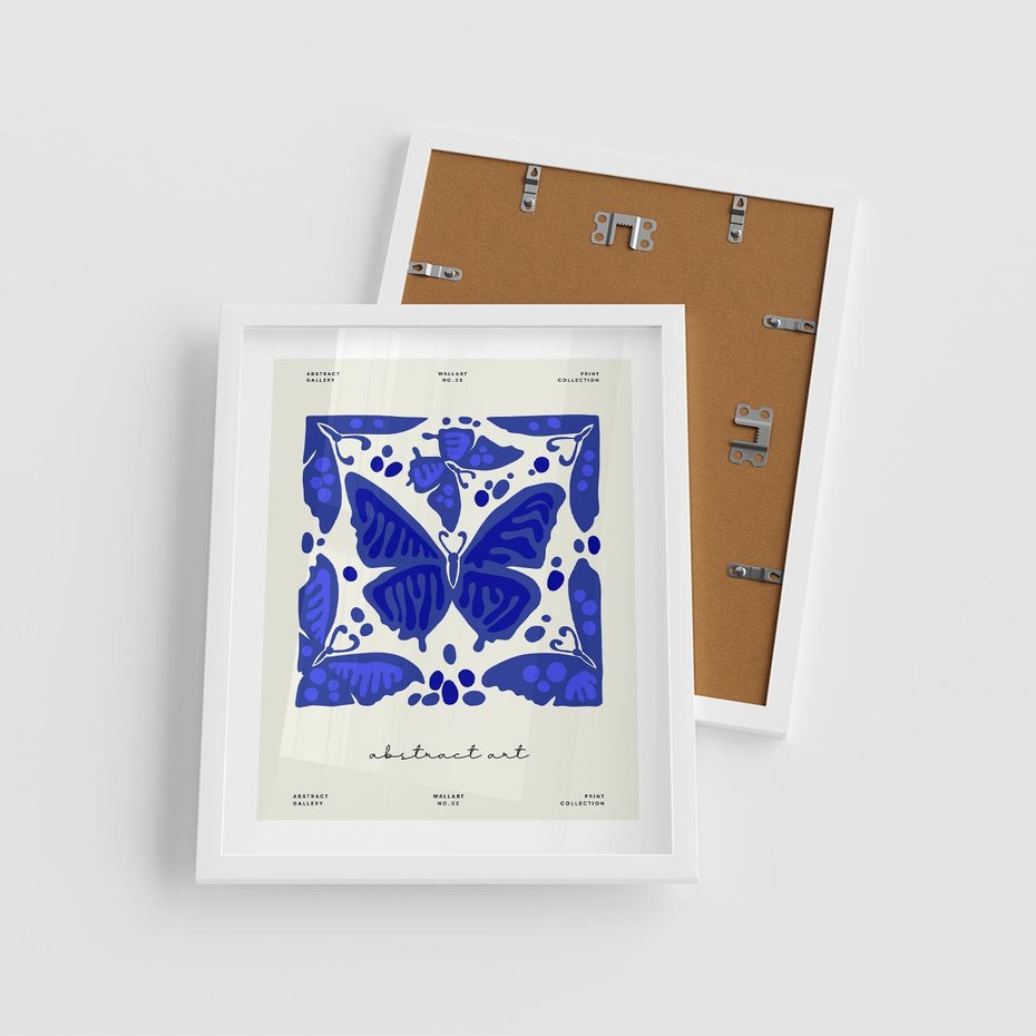 Plakat w ramie 40x50 - Wibracje Wnętrza - nowoczesny plakat, odcienie błękitu - rama biała