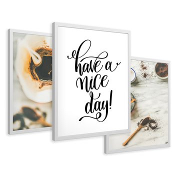 Zestaw obrazy w ramie 40x50 galeria - Miłego, dnia, kawa, napis, kuchnia, restauracja - rama biała