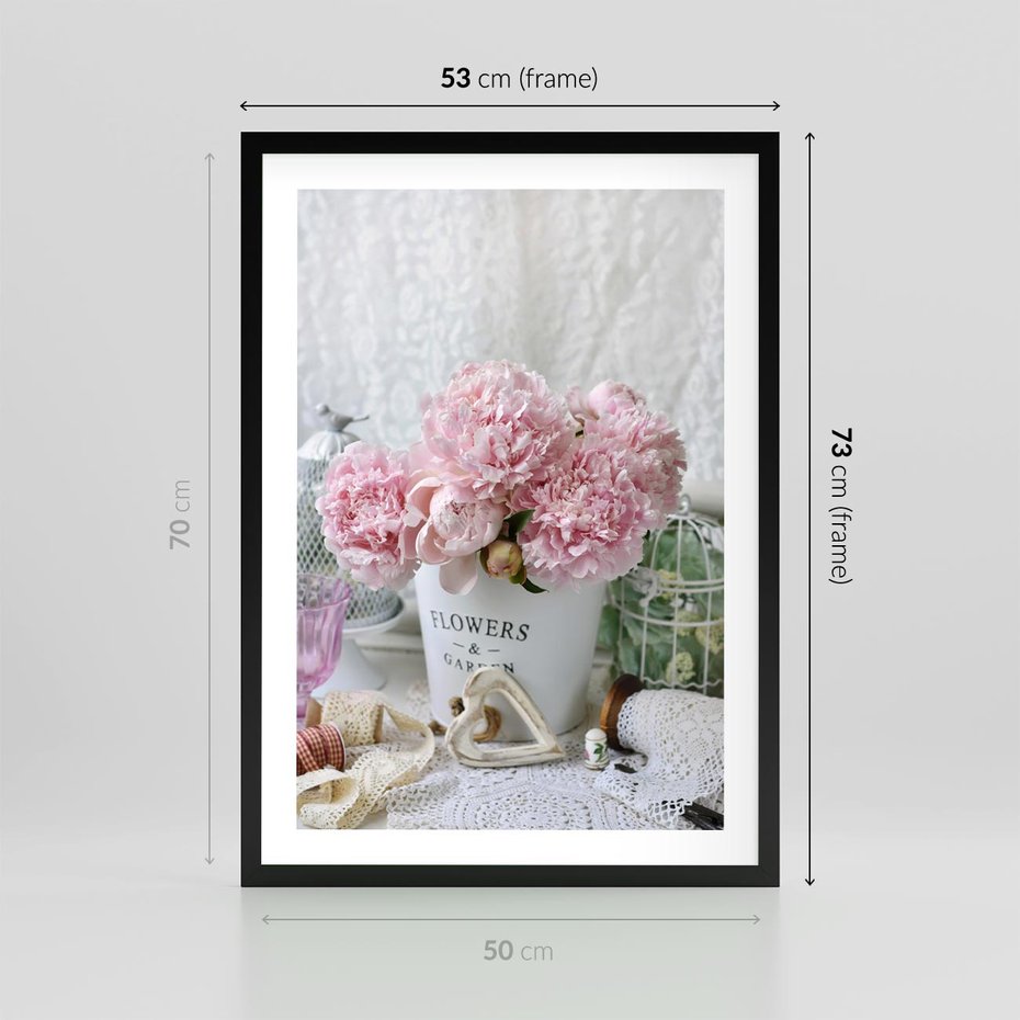 Plakat w ramie 50x70 - Miłość w powietrzu - kwiaty, romantyczne - rama czarna