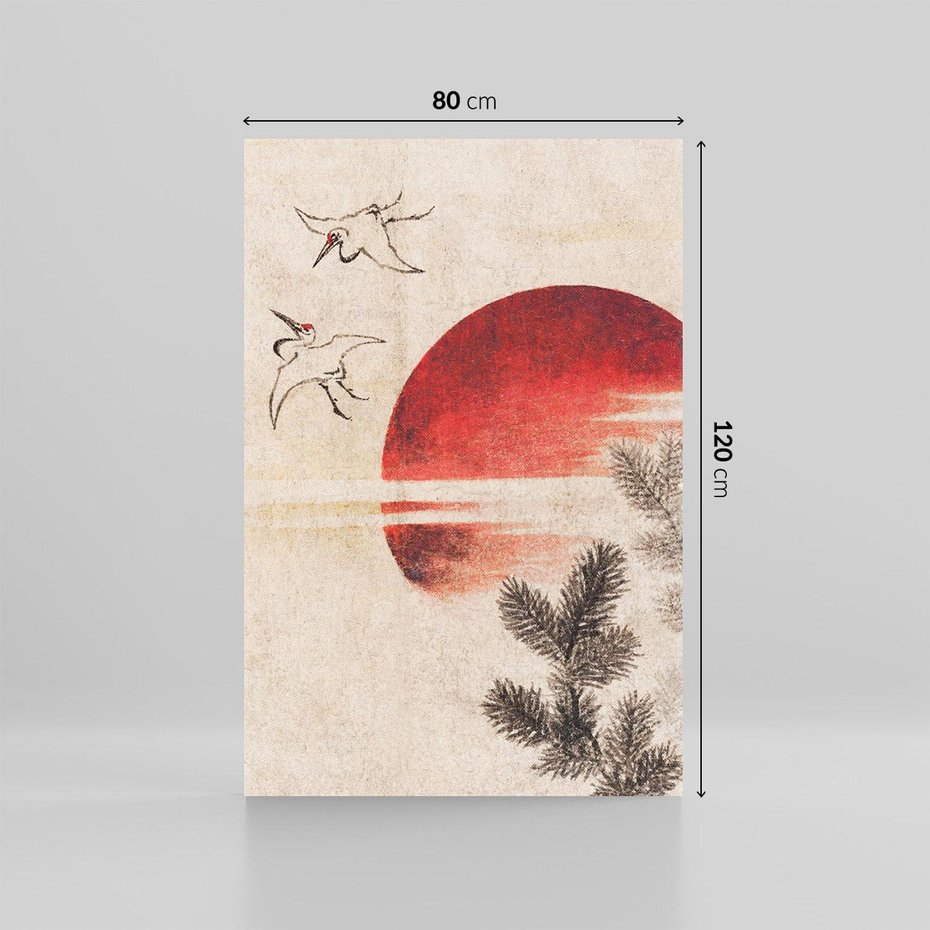 Obraz na płótnie 80x120 - "Birds and sunset" Katsushiki Hokusai - Reprodukcja - reprodukcja, obraz na płótnie