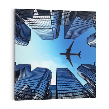 Obraz na płótnie 50x50 - Miasto o niezwykłym widoku - latające samoloty - miasto, samolot