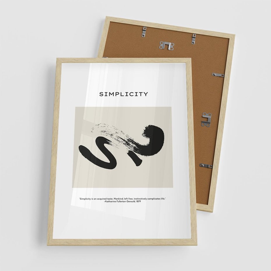 Plakat w ramie 50x70 - Prostota w kształcie - abstrakcja, maźnięcie farbą - rama drewno