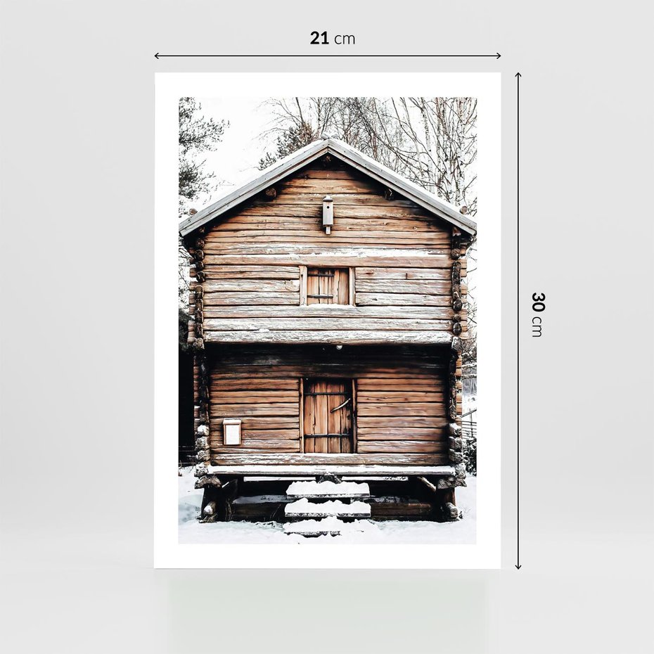 Plakat bez ramy 21x30 - Śnieżny Ustronny Raj - domek w górach, śnieg
