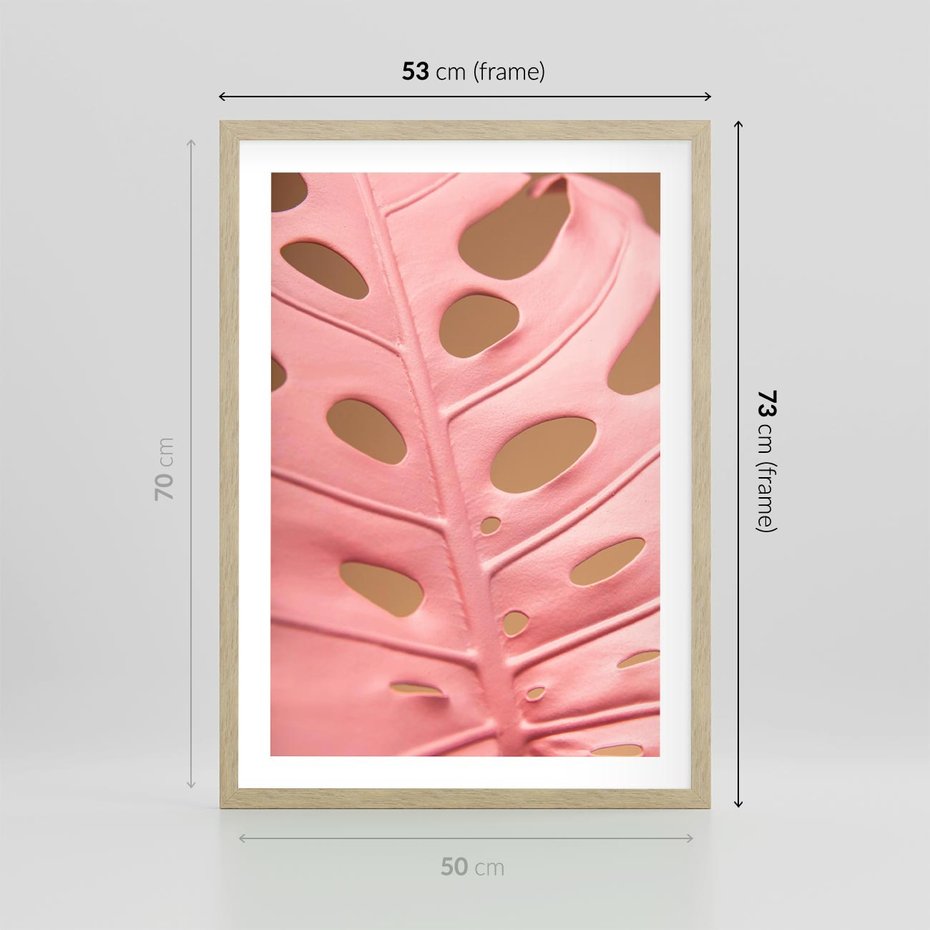 Plakat w ramie 50x70 - Różowa monstera w pełnym rozkwicie - różowa, monstera - rama drewno