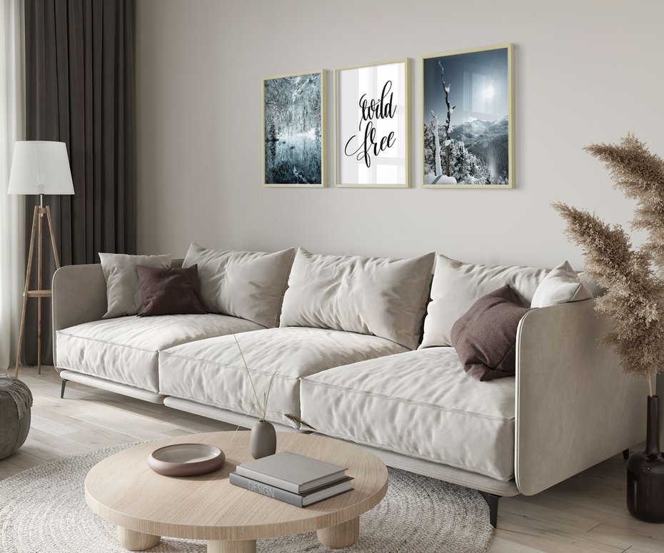 Zestaw obrazy w ramie 50x70 galeria - Góry, zima, napis, cytat - rama drewno