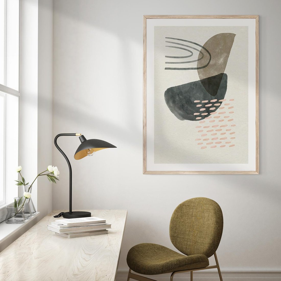 Plakat w ramie 30x40 - Geometria w Beżowych Odcieniach - abstrakcja, geometria - rama drewno