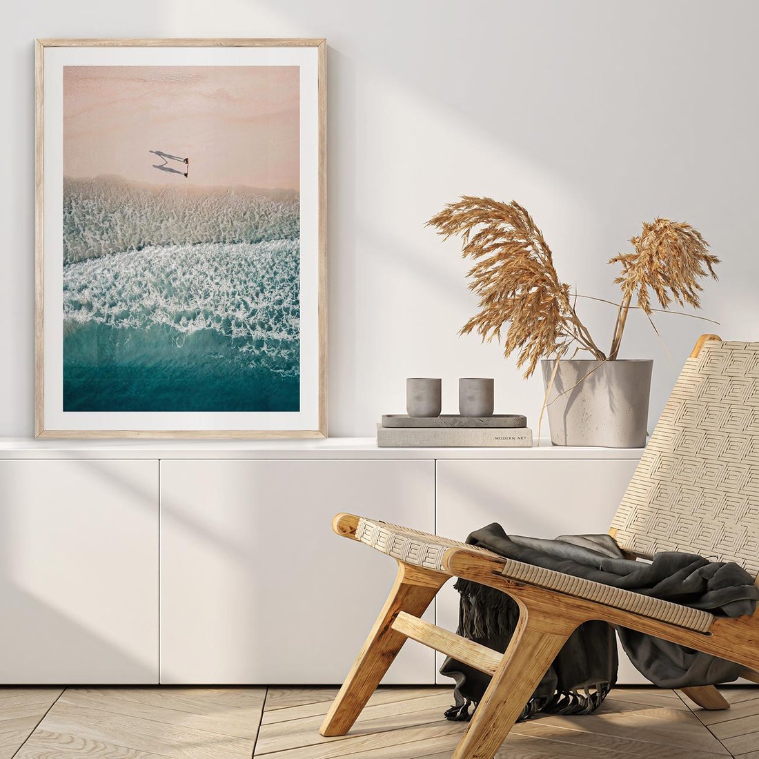 Plakat w ramie 50x70 - Turkusowe Uroki - niebieskie turkusowe morze, plaża - rama drewno