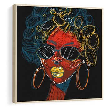 Obraz w ramie 80x80 - Kolorowe Wibracje Rzeczywistości - abstrakcyjny portret kobiety, twarz - rama drewno