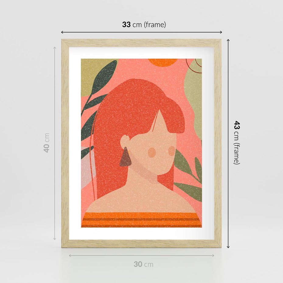 Plakat w ramie 30x40 - Kobieca Refleksja - nowoczesny plakat, styl retro - rama drewno