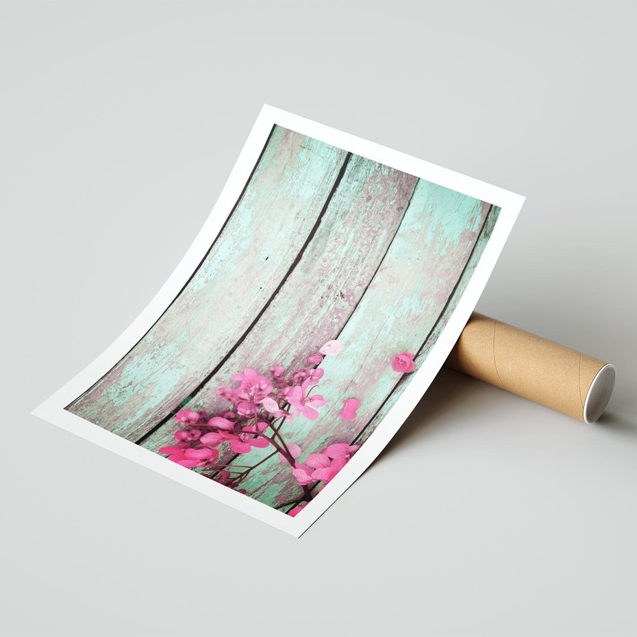 Plakat bez ramy 21x30 - Urok Dawnych Czasów - kwiaty, deski