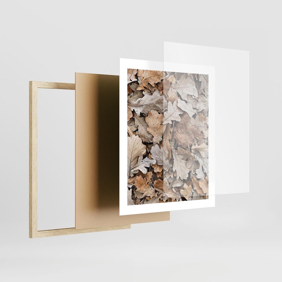Plakat w ramie 40x50 - Nostalgiczny Pejzaż - suche liście, jesień - rama drewno