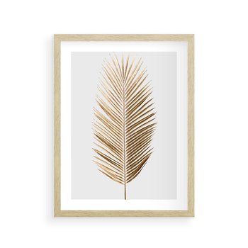 Plakat w ramie 30x40 - Złoty blask palmowego liścia - złota, palma - rama drewno