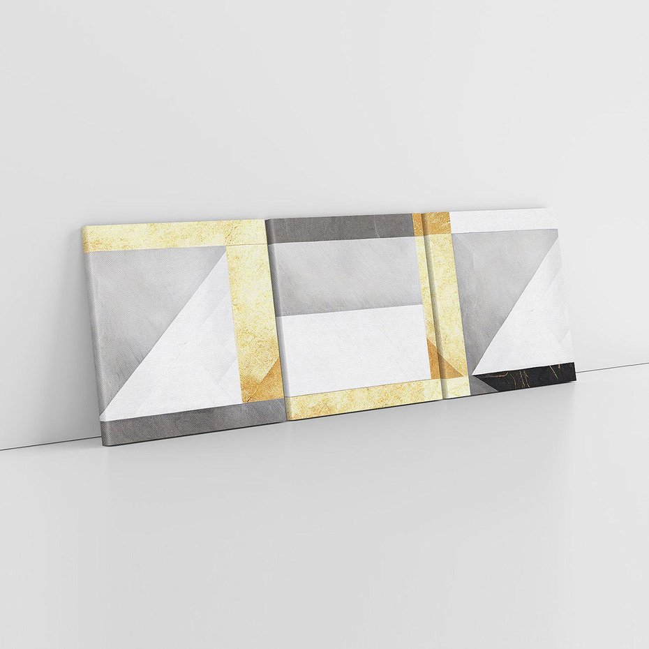 Obraz na płótnie 150x50 - Marmur w Geometrycznych Kształtach - geometryczne linie, złoto i szarość