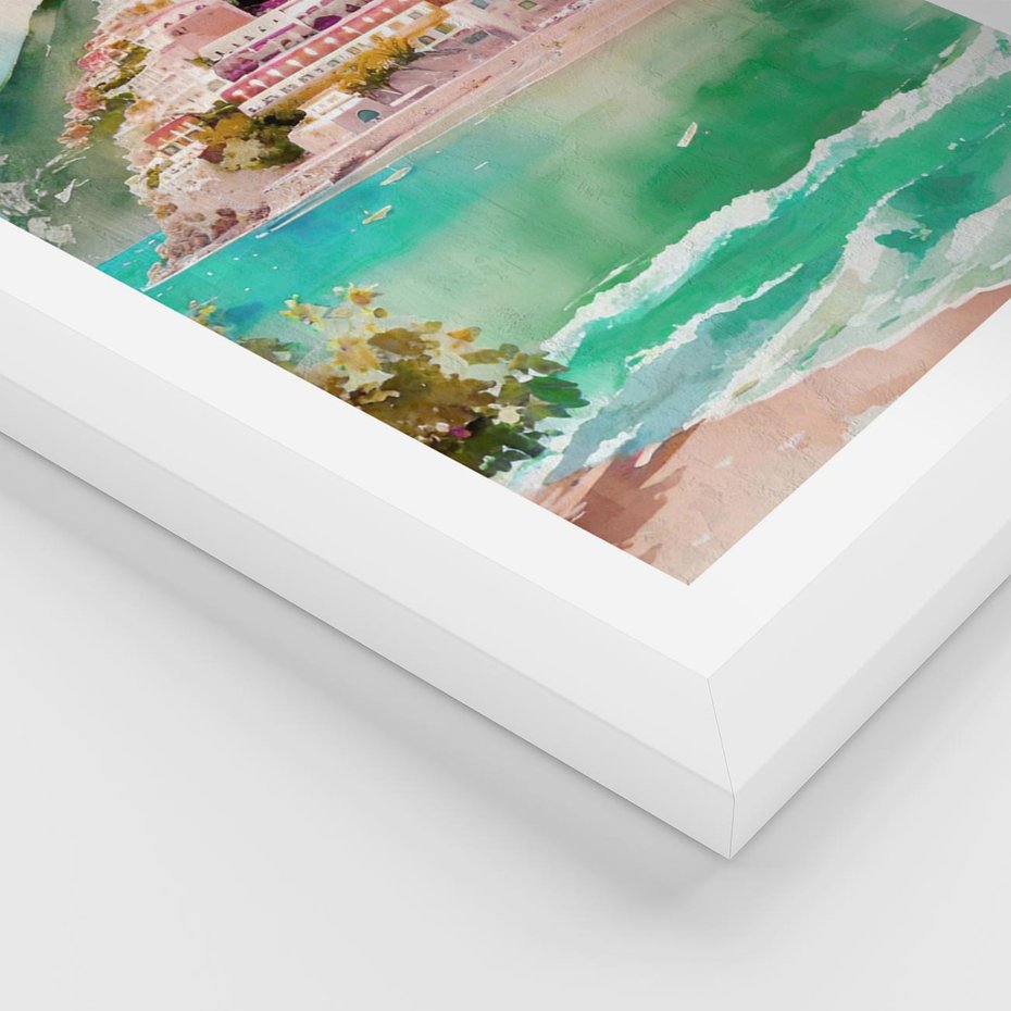 Plakat w ramie 40x50 - Na Zboczu - akwarela, nadmorski pejzaż - rama biała