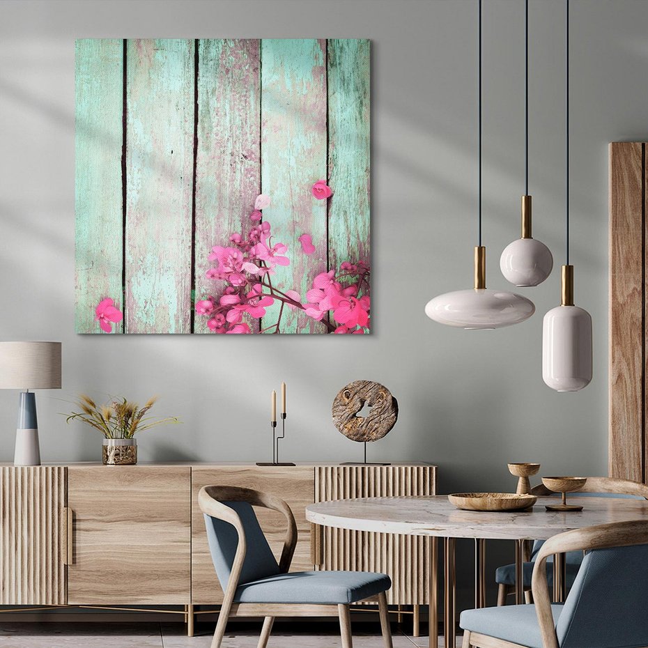 Obraz na płótnie 40x40 - Urok Dawnych Czasów - kwiaty, deski