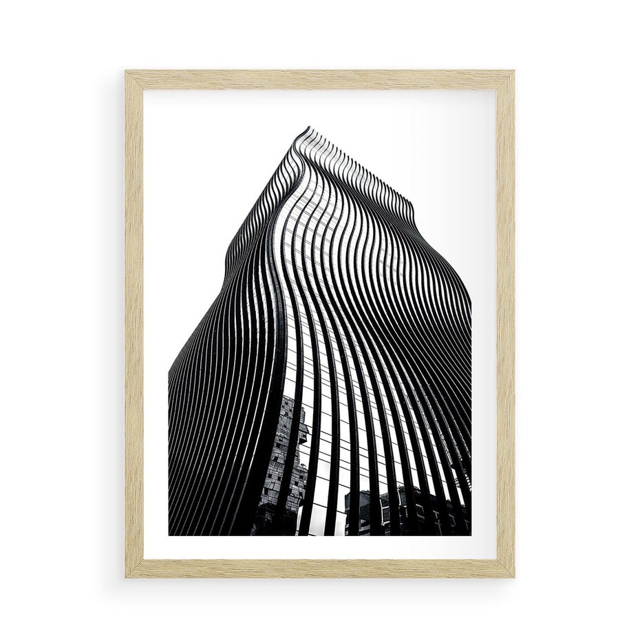 Plakat w ramie 50x70 - Falowany Wieżowiec na Fotografii - architektura, falowany wieżowiec - rama drewno