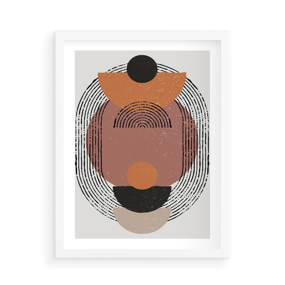 Plakat w ramie 50x70 - Abstrakcja w Odcieniach Brązu i Beżu - geometria, abstrakcyjna grafika - rama biała