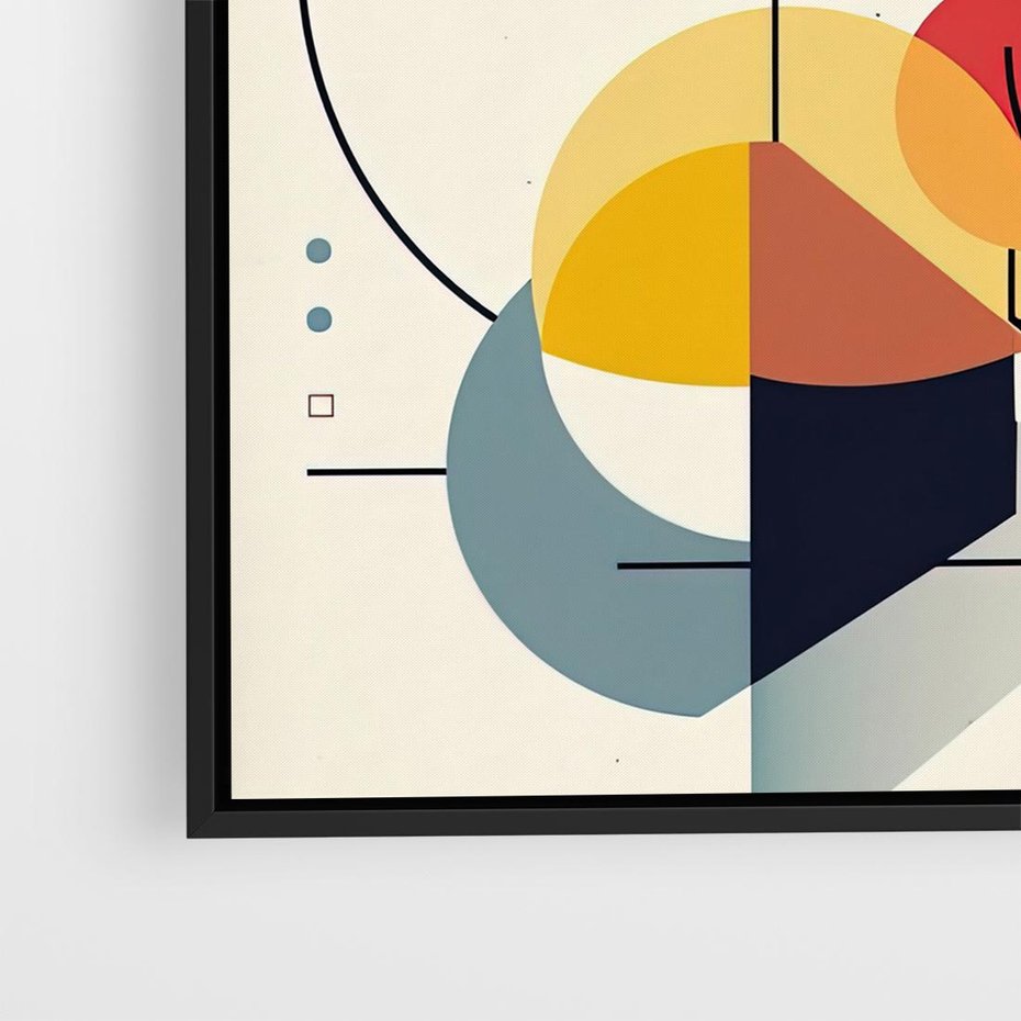 Obraz w ramie 50x50 - Rozbijające Barwne Granice - abstrakcyjna geometryczna kompozycja, koła linie - rama czarna