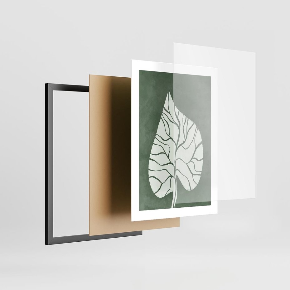 Plakat w ramie 30x40 - Migotliwe Wnętrze Zieleni - zielony plakat, roślinne motywy - rama czarna