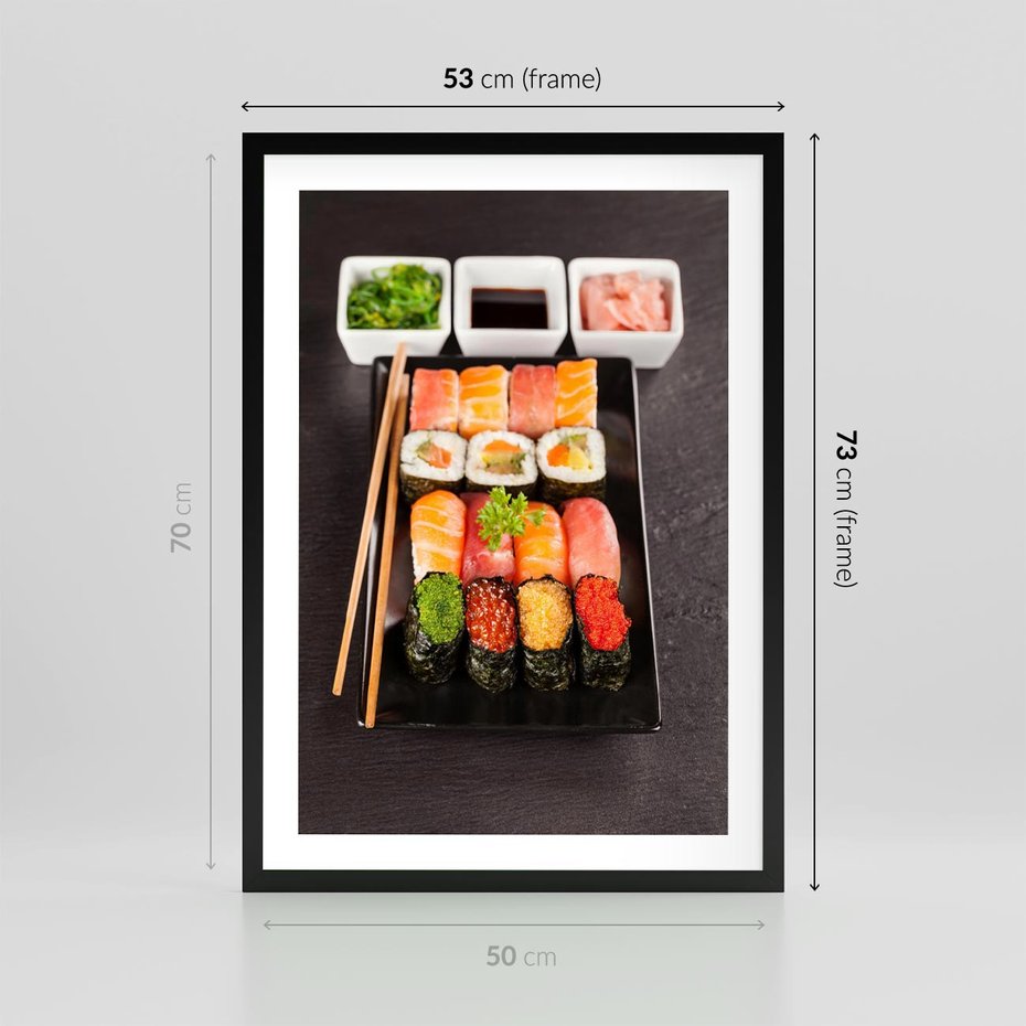 Plakat w ramie 50x70 - Kulinarne podróże do Japonii - sushi, japonia - rama czarna