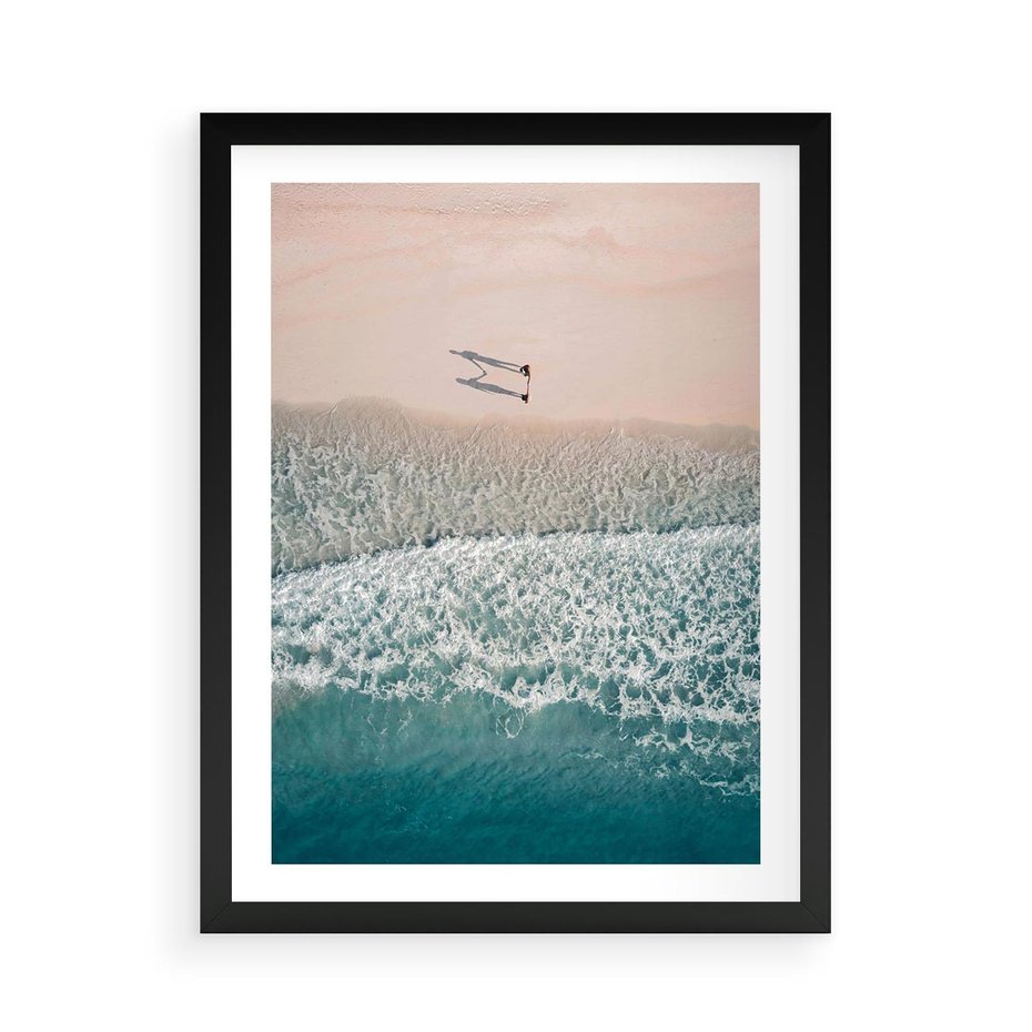 Plakat w ramie 50x70 - Turkusowe Uroki - niebieskie turkusowe morze, plaża - rama czarna