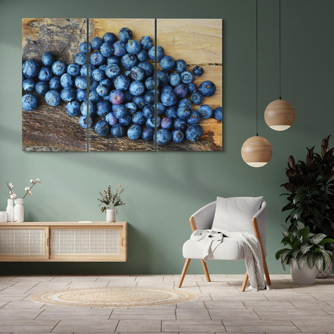 Obraz na płótnie 120x80 - owocowa uczta - borówki, owoce