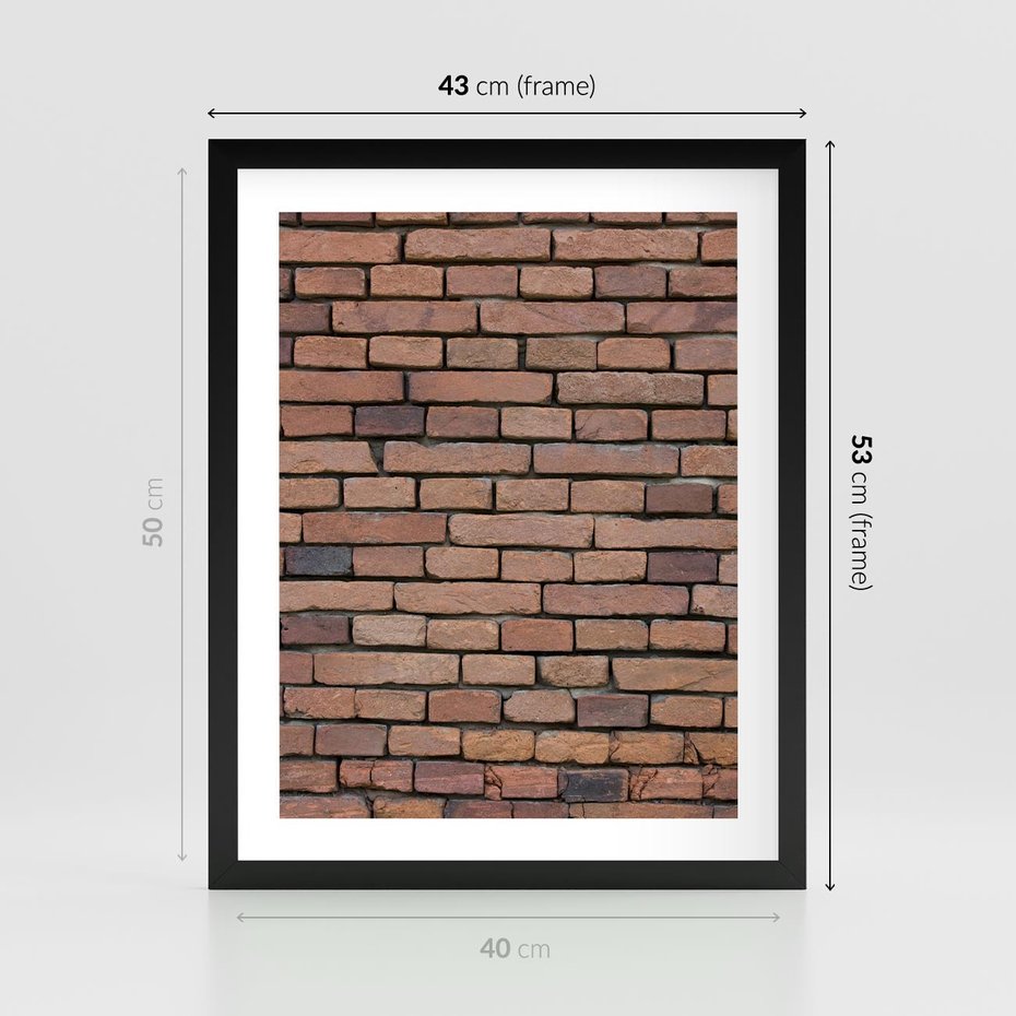 Plakat w ramie 40x50 - Mur cegieł: industrialny urok - cegły, mur - rama czarna