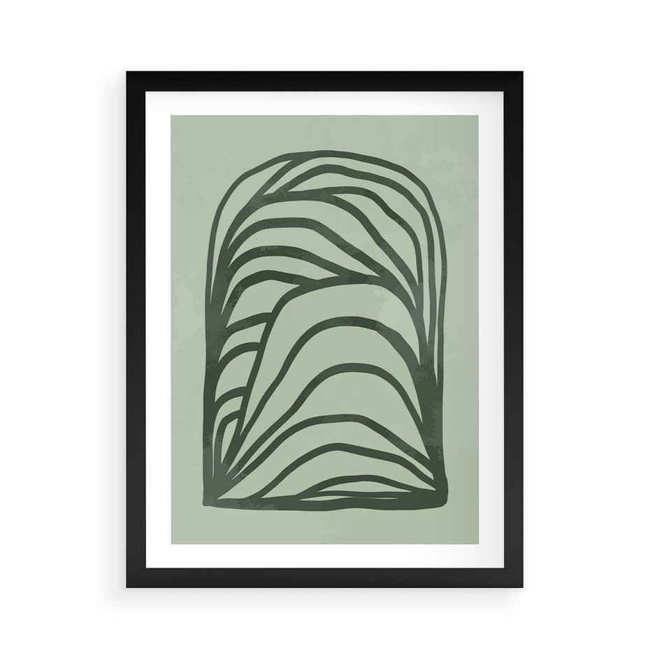 Plakat w ramie 50x70 - Zielonkawy Uścisk Natury - abstrakcyjny zielony motyw, skandynawski design - rama czarna