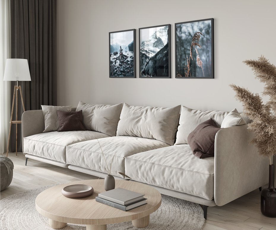 Zestaw obrazy w ramie 40x50 galeria - Zima, góry, suche, trawy, boho - rama czarna