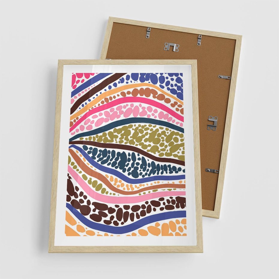 Plakat w ramie 50x70 - Wibracje Plam - kolorowe wzory, tęczowe żywe kolory - rama drewno
