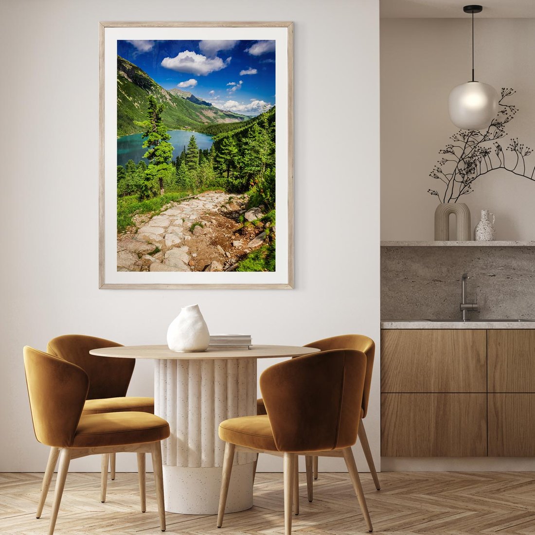 Plakat w ramie 40x50 - Jezioro górskie: harmonia natury - jezioro, góry - rama drewno