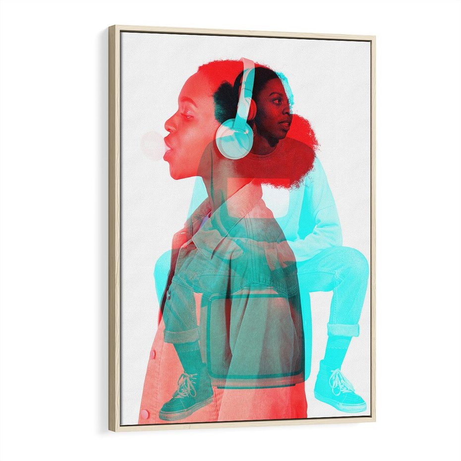 Obraz w ramie 70x100 - Rytmy Wspomnień - kolaż zdjęć, kobieta - rama drewno