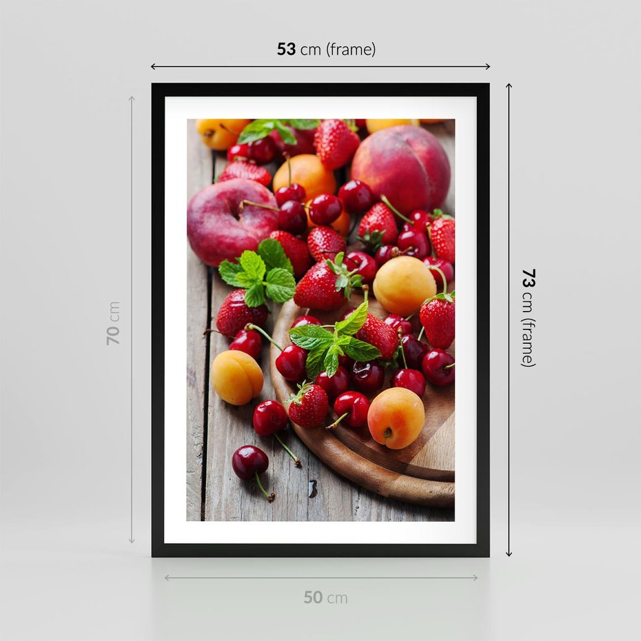 Plakat w ramie 50x70 - Owoce w restauracji artystycznie - owoce, restauracja - rama czarna