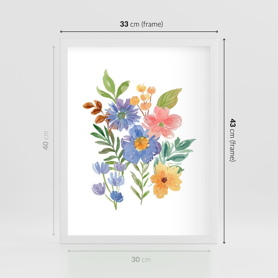Plakat w ramie 30x40 - Kwiatowe Opowieści - akwarelowe polne kwiaty, minimalistyczna sztuka - rama biała