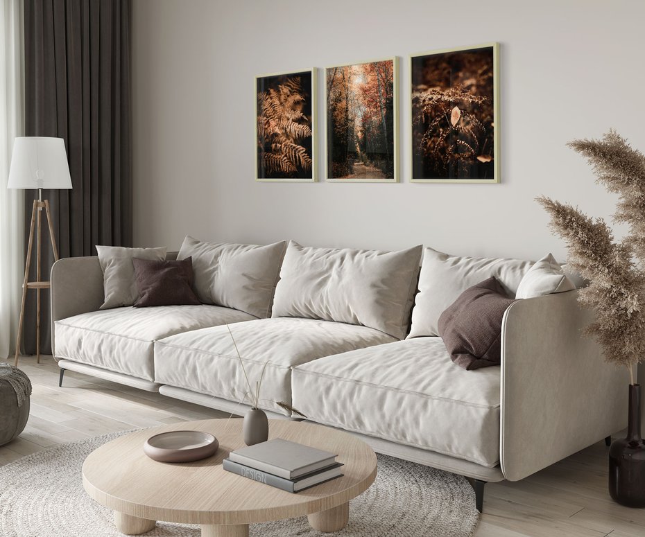 Zestaw obrazy w ramie 50x70 galeria - Bogo, jesienny, las, paprocie - rama drewno