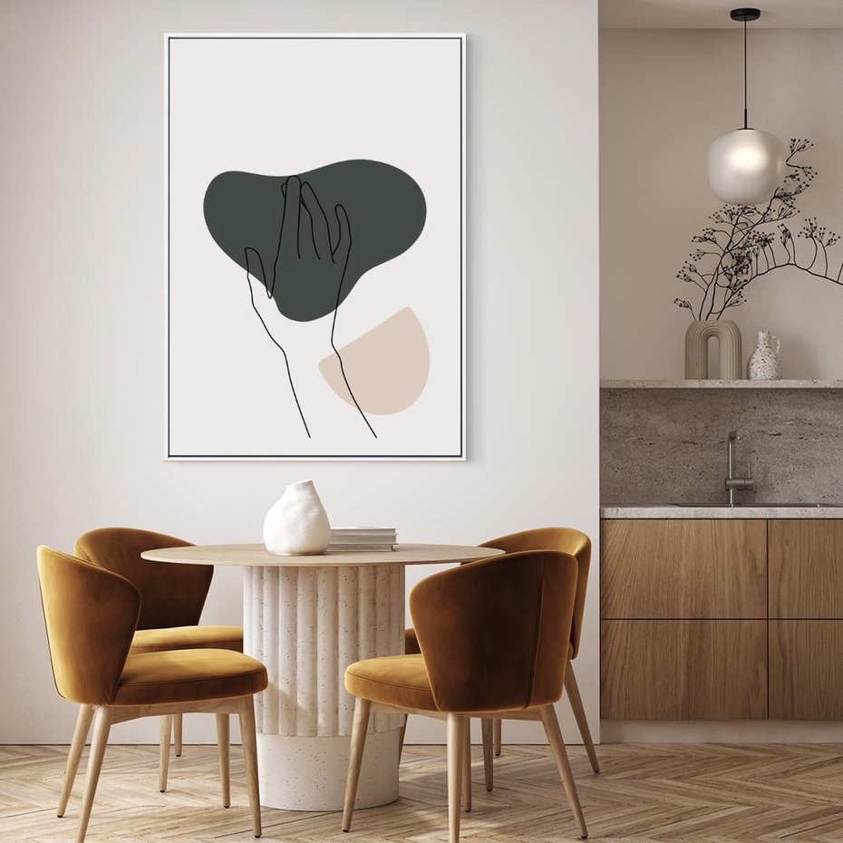 Obraz w ramie 80x120 - Bezczasowe Echo - szkic jedną linią, one line - rama biała