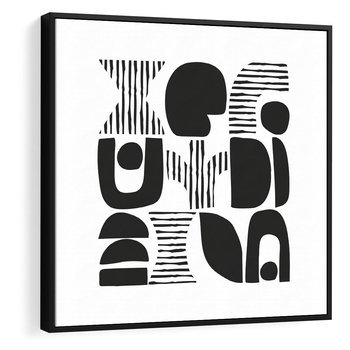 Obraz w ramie 50x50 - Taniec Dziwacznych Kresek - minimalistyczny plakat, czarno biały - rama czarna