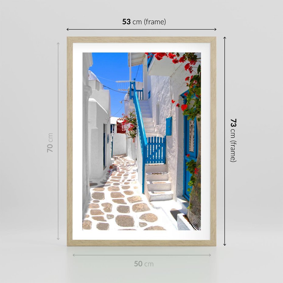 Plakat w ramie 50x70 - Santorini: urok Grecji - Santorini, Grecja - rama drewno