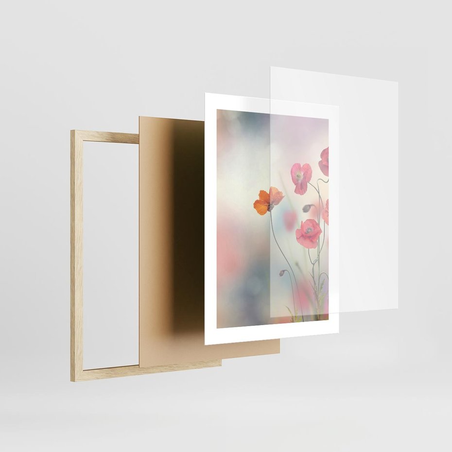 Plakat w ramie 30x40 - Urok natury - kwiaty, akwarela - rama drewno