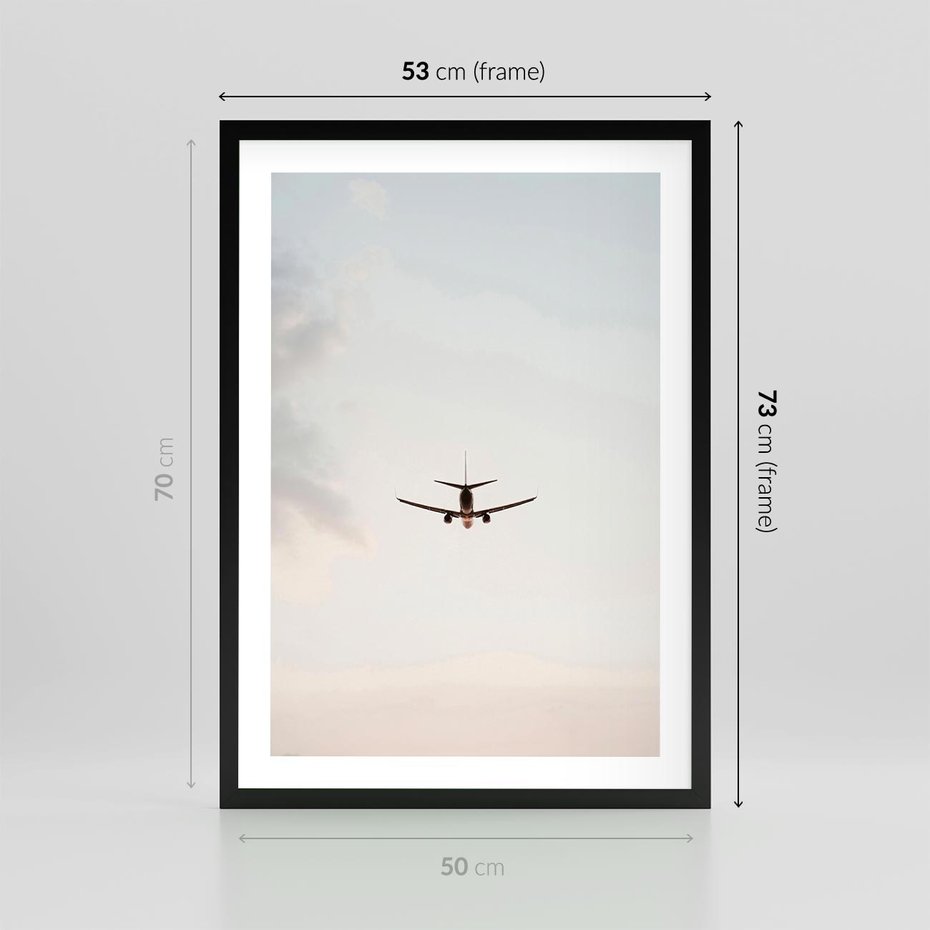 Plakat w ramie 50x70 - W Powietrzu: Samolot na Niebie - samolot w przestworzach, samolot na niebie - rama czarna