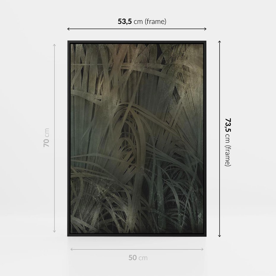Obraz w ramie 50x70 - Światło w mroku duszy - liście traw, mroczny klimat - rama czarna