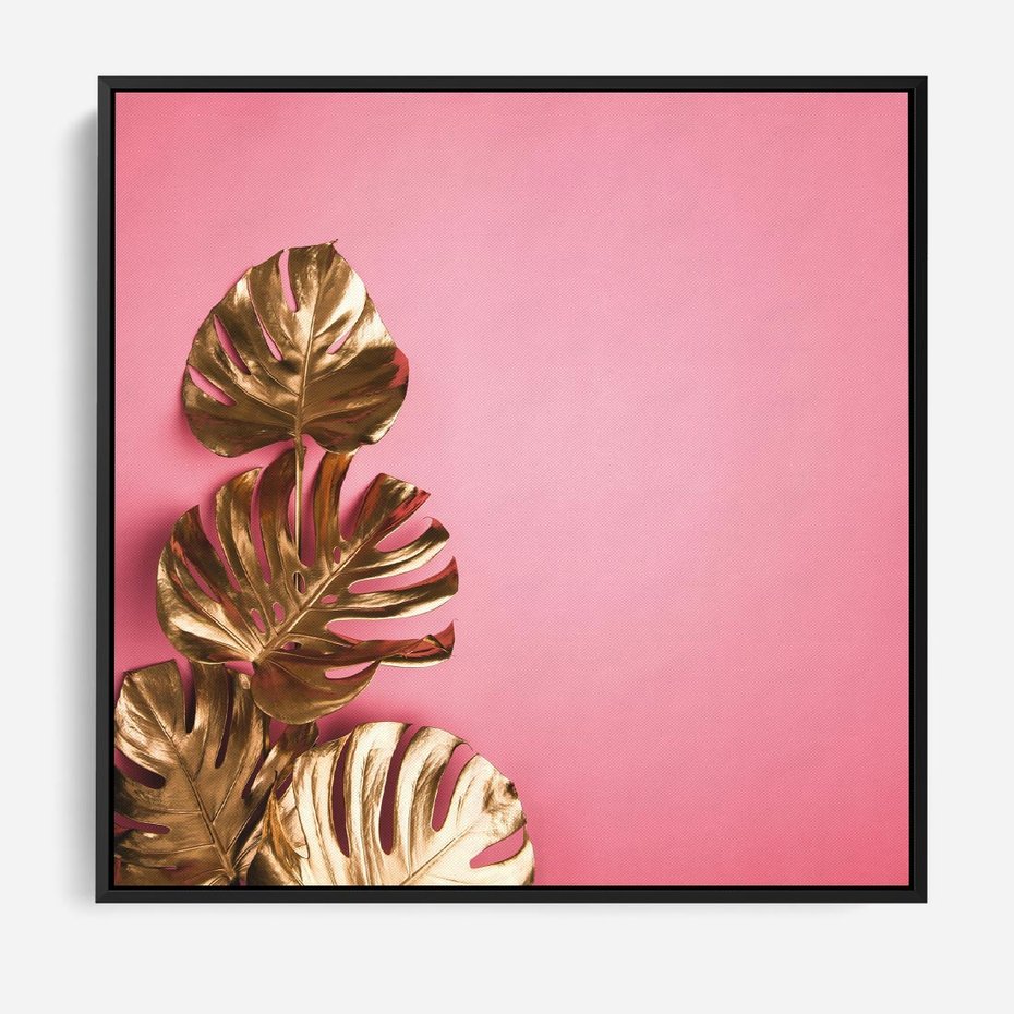 Obraz w ramie 50x50 - Luksusowa Elegancja - złote, liście - rama czarna