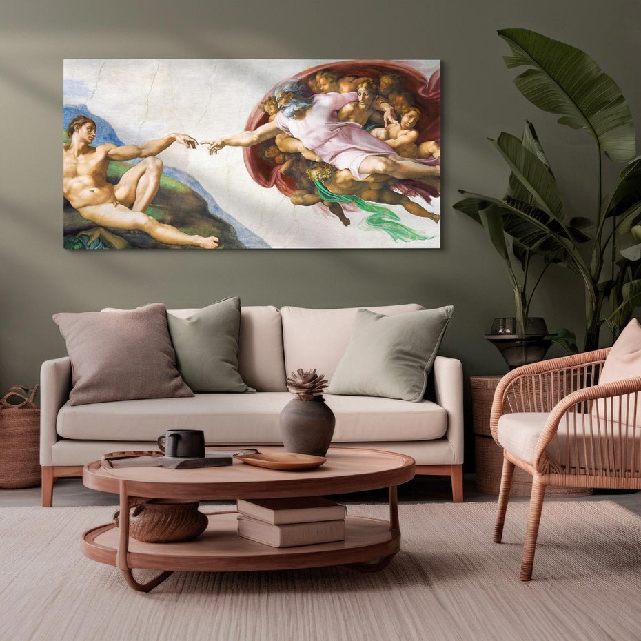 Obraz na płótnie 140x70 - "Stworzenie Adama" Michał Anioł - Reprodukcja - reprodukcja, obraz na płótnie